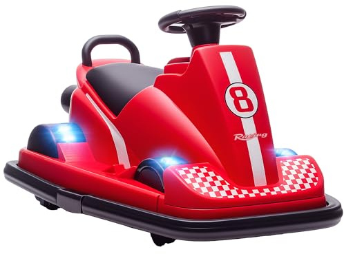 AIYAPLAY 6V Kinder Autoscooter Kinder Elektroauto mit 2 Motor, 360° drehbar Elektrisch Bumper Car mit Hupe LED Musik Sanftstart Lenkradsteuerung 3-8 km/h für 3-8 Jahre, Rot
