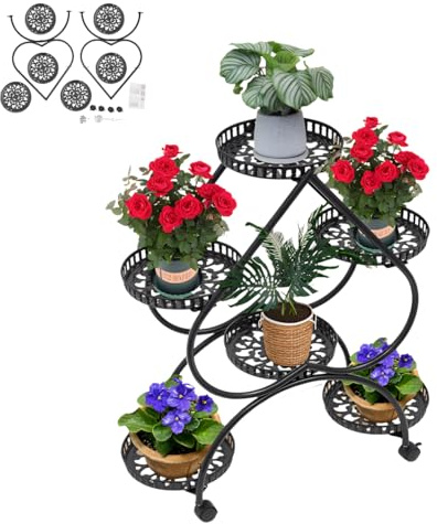 Armanyya 4 Etagen Metall Pflanzenständer, Herzförmiger Blumentopfständer, Modernes Regal für Zimmerpflanzen, Flexible Mobilität, 24cm Blumentöpfe Halter, Ideal für Wohnzimmer, Balkon und Büro