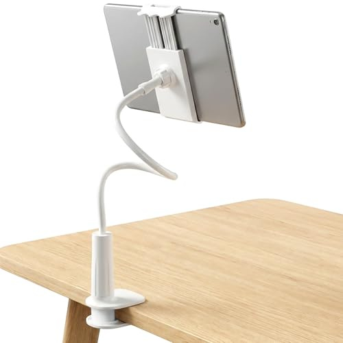TUBAWD Kindle Holder, Kindle Stand, Tablet Stand, Phone Holder for Bed, Tablet Holder with Adjustable Arm for Reading and Video Viewing (white)