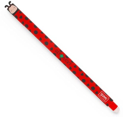 LEGAMI Löschbarer Gelschreiber mit 0,7 mm Spitze, nachfüllbarer Radierstift, rote Tinte, Get Lucky Ladybug Design
