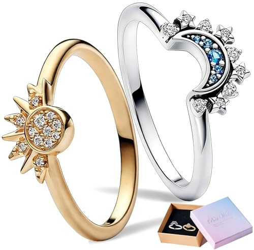 Benaton Sonne Mond Ringe Schmuck Geschenk Ringe, Paare Sonne Goldring und Mond Silberring Promise Matching Ring Damen Frauen Herren Geschenk für Frauen Valentinstag (Mit Geschenkbox)