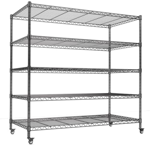 AIRAJ 5-lagiges Regal,91 cm Schwerlastregal mit Rädern,Tragfähigkeit 800KG,Höhenverstellbarer Metallregal,Kellerregal und Lagerregal, 91W×36D×186H cm
