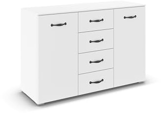 Rauch Möbel ADITIO, Kommode, Farbe Weiß, Breite 120 cm | Sideboard im Landhausstil, Cottage, 2-türig, 4 Schubladen, Soft-Close-Funktion, für Schlafzimmer, Gästezimmer, Wohnzimmer