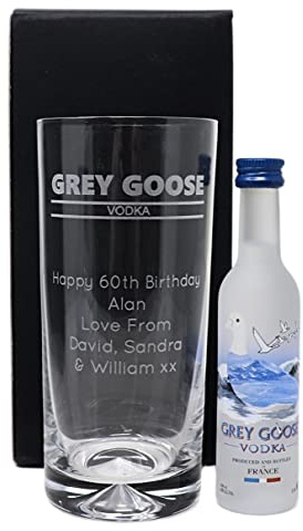 Regalo Personalised Grey Goose Vodka Miniature Gift Set – 5cl Mini Bottle & Engraved 300ml Highball Glass – Custom Name & Message Design – Choose Your Gift Box (Cardboard Gift Box)