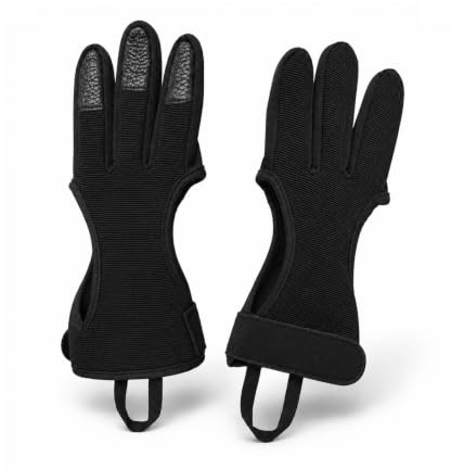 LUFFLOK 2 Stück Bogenschießen Handschuh, Fingerschutz Bogenschießen mit Leder Fingerspitzen, Verstellbarer Bogen Handschuh für Schießen Jagd Training Bogensport Zubehör (Schwarz)