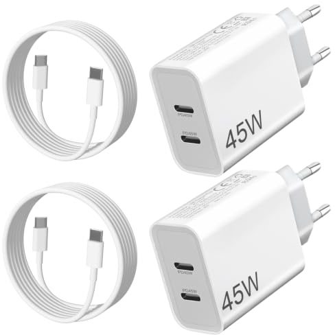 45W Ladegerät für iPhone 17/18 Pro 15 16 Samsung A57 5G A56 USB C Netzteil Dual Port Schnellladegerät mit Ladekabel für iPhone 17/18 Pro Max/17e/16 15/iPad Pro Air/Mini,Samsung A54 A37 A27 S25,2Pack