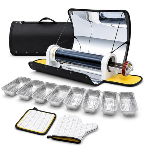 Four solaire portable – Four d'extérieur (4,5 L) avec thermomètre et chambre de cuisson à tube sous vide, facile à utiliser pour le camping, la randonnée et les pique-niques