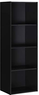 Hodedah 4-Shelf Wood Bookcase, Space-Saving and Stylish Storage Solution, Multi-purpose Unit, 30D x 40.4W x 120.4H cm Dimension, 12.7 Kilograms, Black