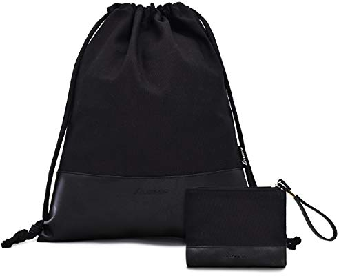 LEAPOP Turnbeutel Hipster Segeltuch Sporttaschen, Tupfen Drucken Gym Sack Beutel Sportbeutel Tüte Rucksack mit Innentasche und Schlüsselbund, Eines Münzbörsen (Vollschwarz)