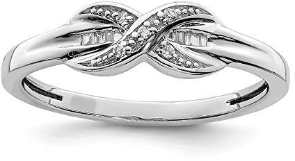 Diamond2Deal Damen 925 Sterling Silber Diamant Crossover Baguette Ring 7 Größe (0.05ct)