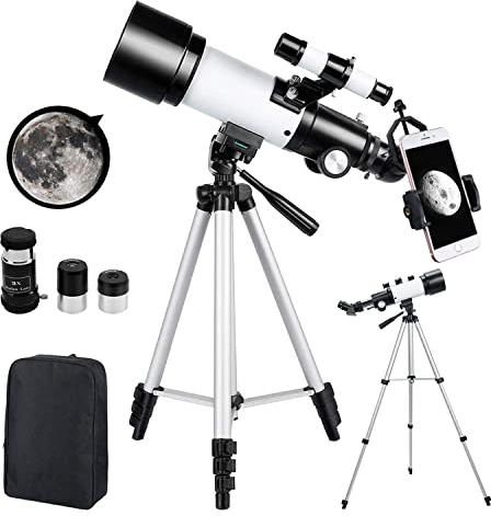 Astronomisches Teleskop Zoom HD 400/70 mm Hoher Vergrößerungsbereich mit Stativ, Tragbar, Ausgestattet mit Rucksack und Smartphone - Adapter für Erwachsene, Kinder und Anfänger - Ranipobo