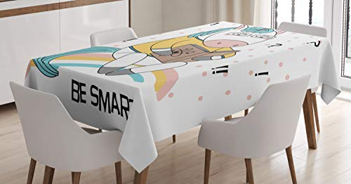 ABAKUHAUS Friki Mantel, Unicornio del Arco Iris Física, Apto para Interiores y Exteriores, Lavable, Rectangular 140 x 240 cm, Negro Crema