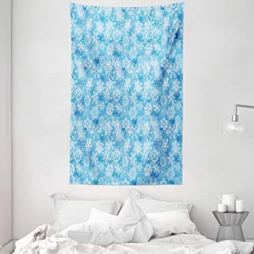 ABAKUHAUS Schneeflocke Wandteppich und Tagesdecke, Muster des Winters aus Weiches Mikrofaser Stoff Waschbar ohne Verblassen Digitaldruck, 140 x 230 cm, Hellblau Weiß
