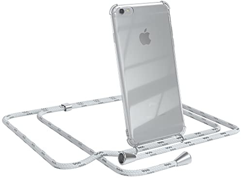 EAZY CASE Handykette kompatibel mit iPhone 6 / 6s Handyhülle mit Umhängeband, Handykordel mit Schutzhülle, Silikonhülle, Hülle mit Band, Stylische Kette für Smartphones, Weiß/Silber