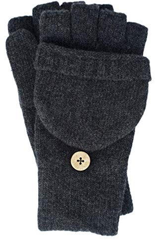 FosterNatur, Damen/Herren Wollhandschuhe mit Klappe, 100% Wolle etrafine (9, Anthrazit)