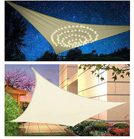 HOXMOMA Sonnensegel rechteckig, wasserabweisend, UV-beständig, mit Spannseilen und LED-Leuchten, für Terrasse Balkon Patio Garden Outdoor-Anlage Und Aktivitäten,Beige,2×5m