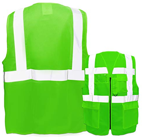 Warnweste mit Reißverschluss und Taschen * Ohne Druck (nur Weste) * Farbe & Größe: Neon Grün/Größe 3XL * Aufdruck selbst gestalten * Bedruckt mit Design Foto Text Logo