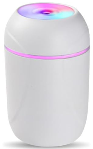 Schreibtischluftbefeuchter, LED Cool Mist Luftbefeuchter Diffusor, 300 ml Aromaöl Diffusor, tragbarer stummer Auto-Lufterfrischer, mit Sprüh-/Nachtlicht-/Timing-Funktion (White)