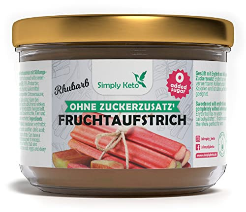 Simply Keto Fruta para untar con eritritol Ruibarbo (230g) - Mermelada baja en carbohidratos sin azúcares añadidos - Más del 75% de contenido de fruta