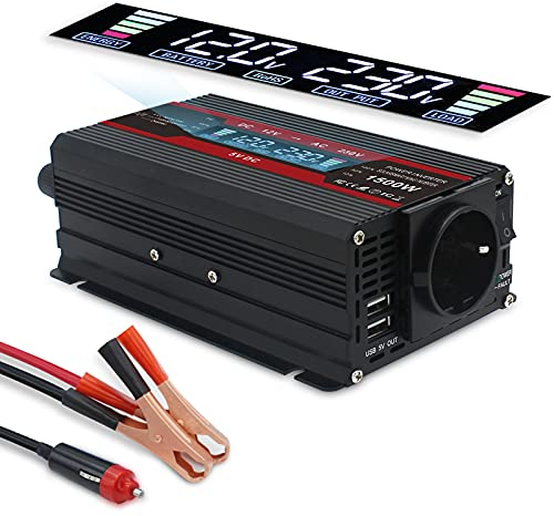 Yinleader Convertisseur de Tension 1500W 12V 220V Convertisseur 12V 230V LCD 2USB transformateur de Tension 12V 220V