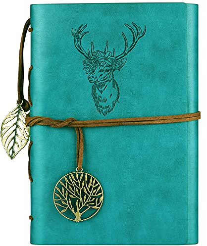 Leder Notizbuch, Tagebuch Vintage, Spiralbindung Nachfüllbar Reisetagebuch zum Selberschreiben, Klassisch Reise Tagebuch Mit Linienpapier, Geschenk für Erwachsene Mädchen, Jungen, A5 23x16.5cm, Blau