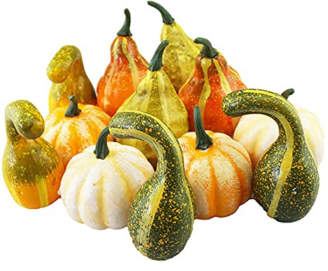 Firlar Artificial Pumpkins and Gourds, Set of 12 Fake Pumpkin Model, Halloween Foam Props, Artificial Vegetables for Decorating Fall Craft Thanksgiving Wedding Centerpieces, Assorted Sizes and Styles
