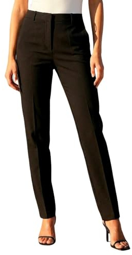 Roman Straight Leg Stretch Trousers for Women UK Ladies Work Office Smart Suit Pants Slacks Cigarette Tailored High Elasticated Waist Ankle Grazer Slim Angela - Long Black (31 inch) - Size 8