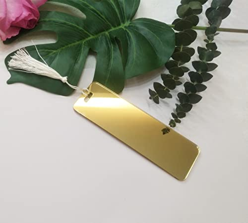 10 x Spiegel-Acryl-Lesezeichen, rechteckiges Lesezeichen, blanko, verspiegelte Acrylplatte, leere Acryl-Lesezeichen mit Quasten für DIY-Projekte und Geschenkanhänger (Goldspiegel)