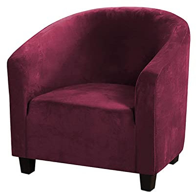 GUYIRT Sesselbezug Stuhlbezüge Dicker Samt Club Chair Schonbezug Waschmaschinenfest Stretch Husse Mit Elastischem Boden -rot-