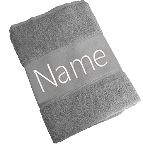 Elefantasie Handtuch Badetuch Badehandtuch aus 100% Baumwolle mit Namen personalisiert Bestickt Grau 70x140cm