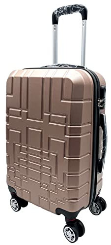R.Leone Valigia da 1 pezzo Fino a Set 4 Trolley Rigido grande, medio, bagaglio a mano e beauty case 8 ruote in ABS 611 (S Valigia Bagaglio a mano, Rose Gold)