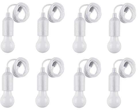 8 Stück LED-Zugschnur-Glühbirne, weiße LED-Glühbirne, hängende Zugschnur-Lampe, batteriebetrieben, tragbares Nachtlicht für Party, Hochzeiten, Festivalbeleuchtung, Camping, Raumdekoration