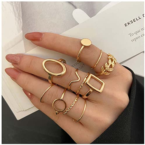 Allereya Boho Knuckle Rings Set Gold Stacking Circle Fingerringe Retro Half Open Midi Knuckle Ringe Geometrische Ringe Handringe Accessoires für Frauen und Teenager Mädchen