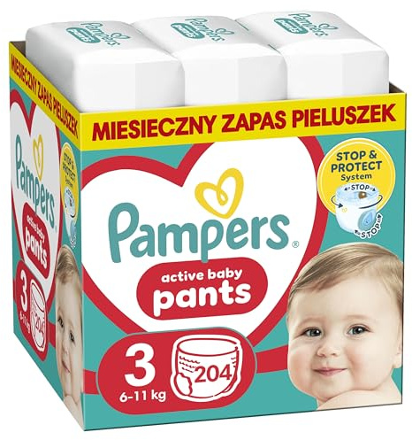 Pampers Pants Windelstangen Größe 3 (6-11kg), 204 Stück, Windeln mit Stop- & Protect Anti Auslauffunktion hinten