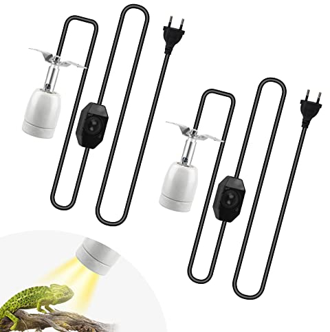 CPROSP 2PCS Wärmelampe Fassung Keramik für Reptilien, Heiz Lampenfassung mit Schalter, 1,8M Kabel und Stecker, Eidechsen Schildkröte UV, Porzellanfassung 360° Drehbar, Dimmbar, Kein Bulb