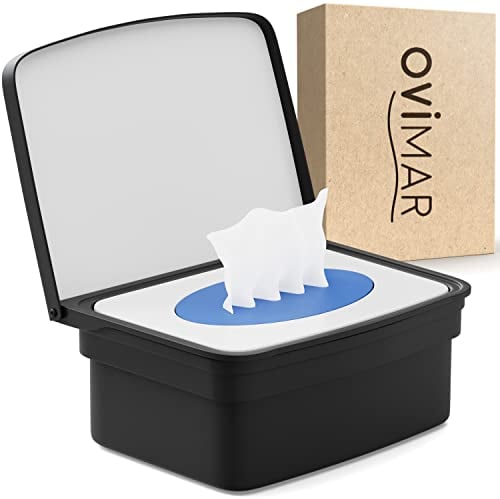 ovimar Feuchttücher Box mit Deckel Malmoya | in edlem schwarz pulverbeschichtetem Edelstahl | zum Bohren | Damit Kosmetiktücher Dank der Feuchttücher Aufbewahrungsbox Immer frisch bleiben