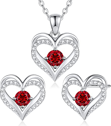 CDE Schmuckset Damen Muttertagsgeschenk 925 Sterling Silber Forever Love Herz Rosegold Geburtsstein Halskette und Ohrringe Set für Frauen Schmuck Geschenk Geburtstag Valentinstag Weihnachten