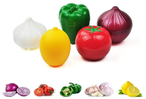 JOSON 5-teiliges Gemüse- und Obst-Aufbewahrungs-Set, BPA-frei, wiederverwendbar, Kühlschrank, Lebensmittelbehälter für Paprika, Zwiebeln, Tomaten, Zitronen, Knoblauch