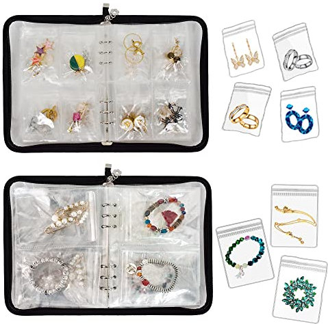 LingLingo Transparent Jewelry Storage Book Travel Jewelry Organizer Earring Organizer Case Bracelet Holder for Necklace Ring with Anti tarnish Pouches, Pack of 2