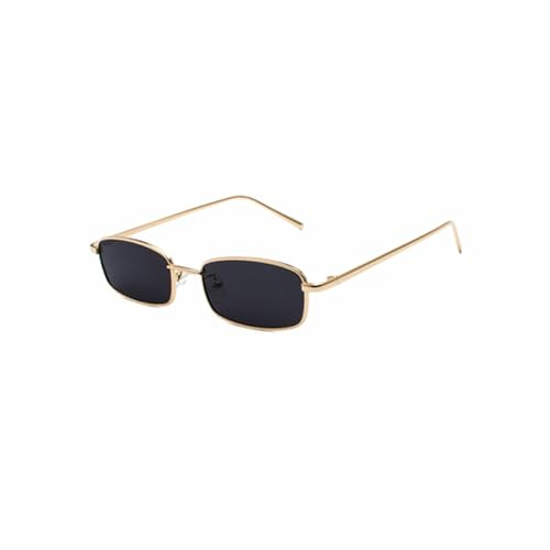 WDZAYXC Klassische Rechteckige Sonnenbrille Retro Schlanke Metallrahmen Gläser Vintage Rechteck Candy Farbe Sonnenbrille(Gold grau)