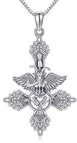 VENACOLY Satanische Halskette 925 Sterling Silber Punk Kreuz Anhänger Halskette mit Baphomet Ziege Halskette und Leviathan Halskette Satanischer Schmuck für Männer Frauen