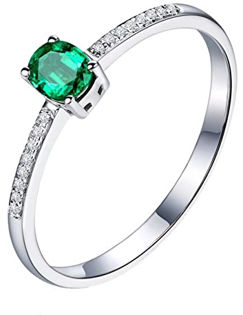Anello Argento 925 Donna, Fede Anello Oro Bianco Smeraldo Creato in Laboratorio Ovale Regalo Dell'Anello di Anniversario Taglia 22
