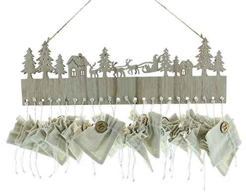 Adventskalender Sachet, Holz, Baumwolle, Hanf Maße: 44 x 14 cm, 24 Säckchen je 8 x 10 cm, ohne Inhalt
