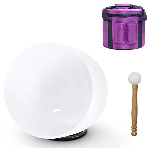CIKSCO 14 inch Frosted Chakra Quartz Crystal Singing Bowl for Sound Healing Meditation Yoga, Crystal singing bowl with O-Ring Rubber Mallet and Carrying Case (Color : 440Hz, Size : C NOTE)