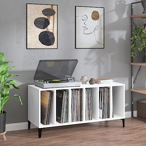 ZEYUAN Armoire à disques Blanc 100x38x48 cm Bois d'ingénierie,Meuble Platine Vinyle,Porte Vinyle,Rangement Vinyle