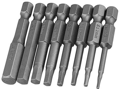 Mesee Set di 8 Punte per Cacciavite Esagonale da 50mm, Punte Cacciavite Magnetiche a Testa Esagonale H1.5-H8 Inserto per Avvitatore in Acciaio S2 Punte Cacciavite per Viti con 6.35mm Gambo Esagonale