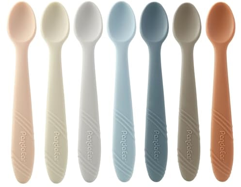 PandaEar 7 Pack Cuillères d'Alimentation en Silicone pour Bébé, Cuillères d'Entraînement de Première Étape Ustensiles pour Bébé, Embout Souple Adapté aux Gencives pour le Sevrage Mené par Bébé