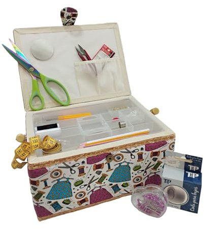 JYC CREATIVE Große Nähbox mit Nähzubehör, Nähkästchen mit Stofffutter mit Fächern, komplette Nähbox, Geschenk für Mutter, Freunde, Schwestern, (Kleid, Groß)