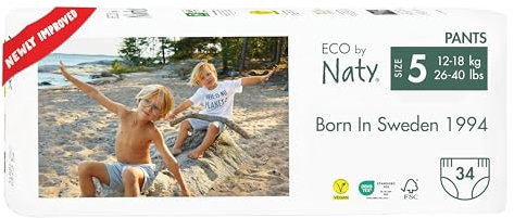 Eco by Naty Baby Windeln Pants - umweltfreundliche Premium-Bio Höschenwindeln aus pflanzenbasierten Materialien, sehr saugfähig und frei von gefährlichen Chemikalien (Größe 5) | 34 Stück (1er Pack)