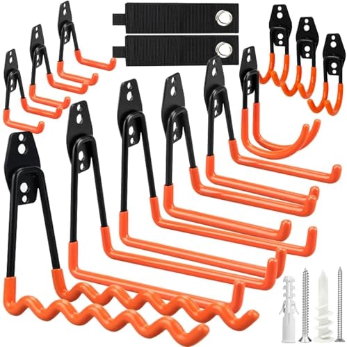 ZLPBAO 12 Pezzi Ganci da Garage per Impieghi Gravosi e 2 Cinghie per Impieghi Gravosi, Gancio da Muro da Parete con PVC Rivestimento, Ganci da Metallo per Appendere Utensili, Biciclette